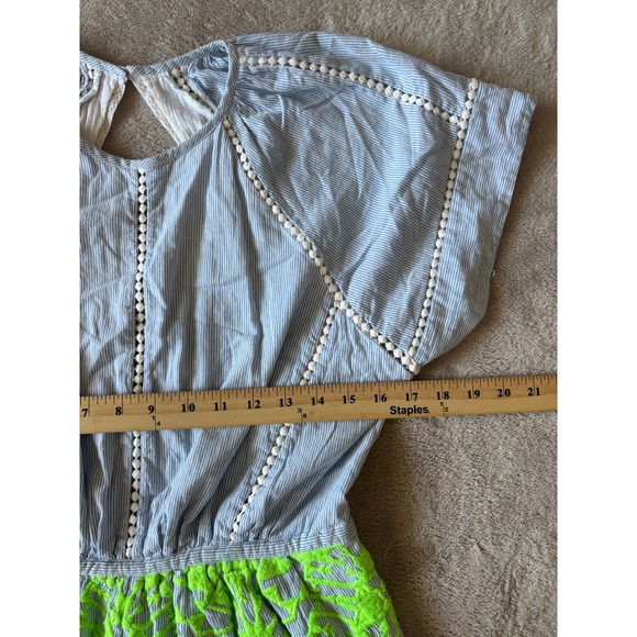 Basta Surf Size‎ Med Striped Romper Neon Palm Print Pom Trim Summer Outfit - Picture 4 of 8